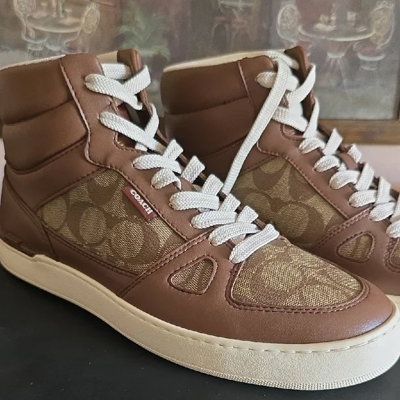 Coach Brown Retro High-Top Sneakers - Picture 1 of 16